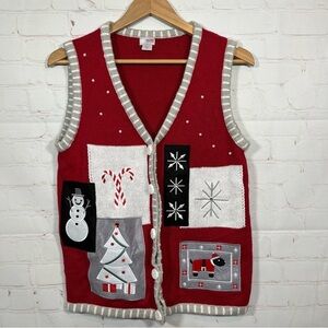 Holiday Editions Christmas Sweater Vest Womens Small Snowman Snow Wearable Art
